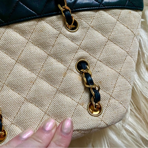 Chanel Vintage Navy Canvas Beige Mini Tote Bag - Picture 10 of 16